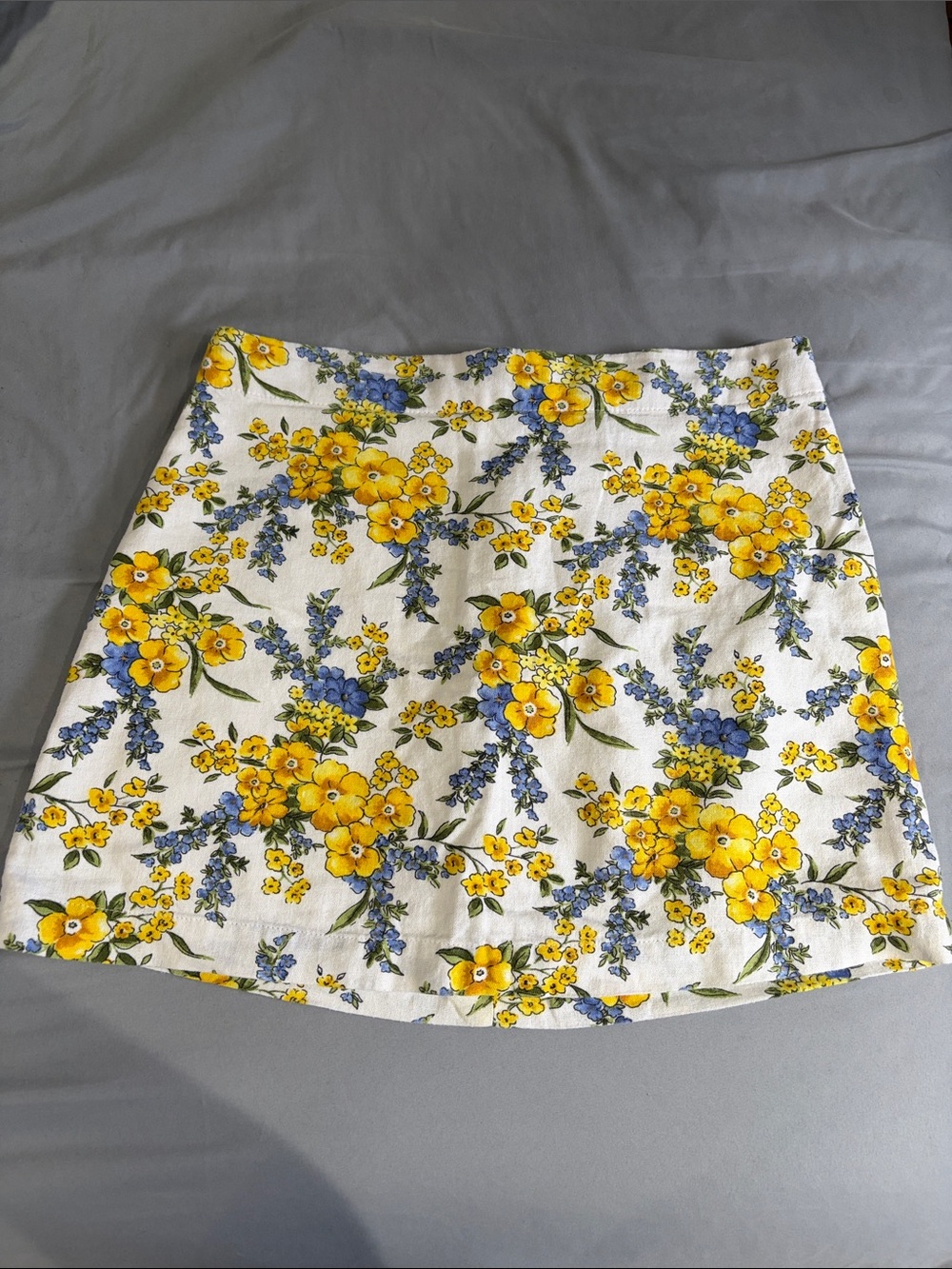 Floral A-Line Mini Skirt - Yellow & Blue Floral